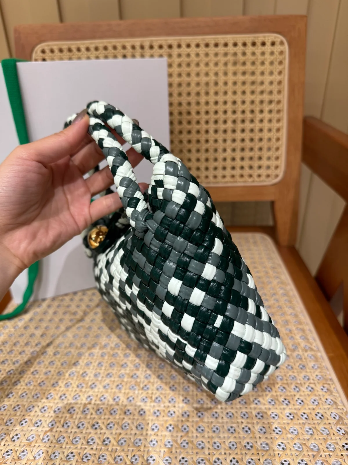 迷你三色Intreccio編織皮革托特手袋