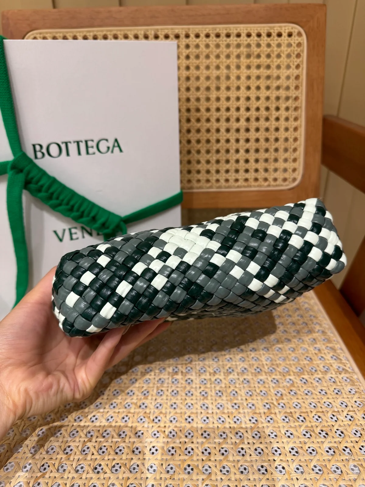 迷你三色Intreccio編織皮革托特手袋