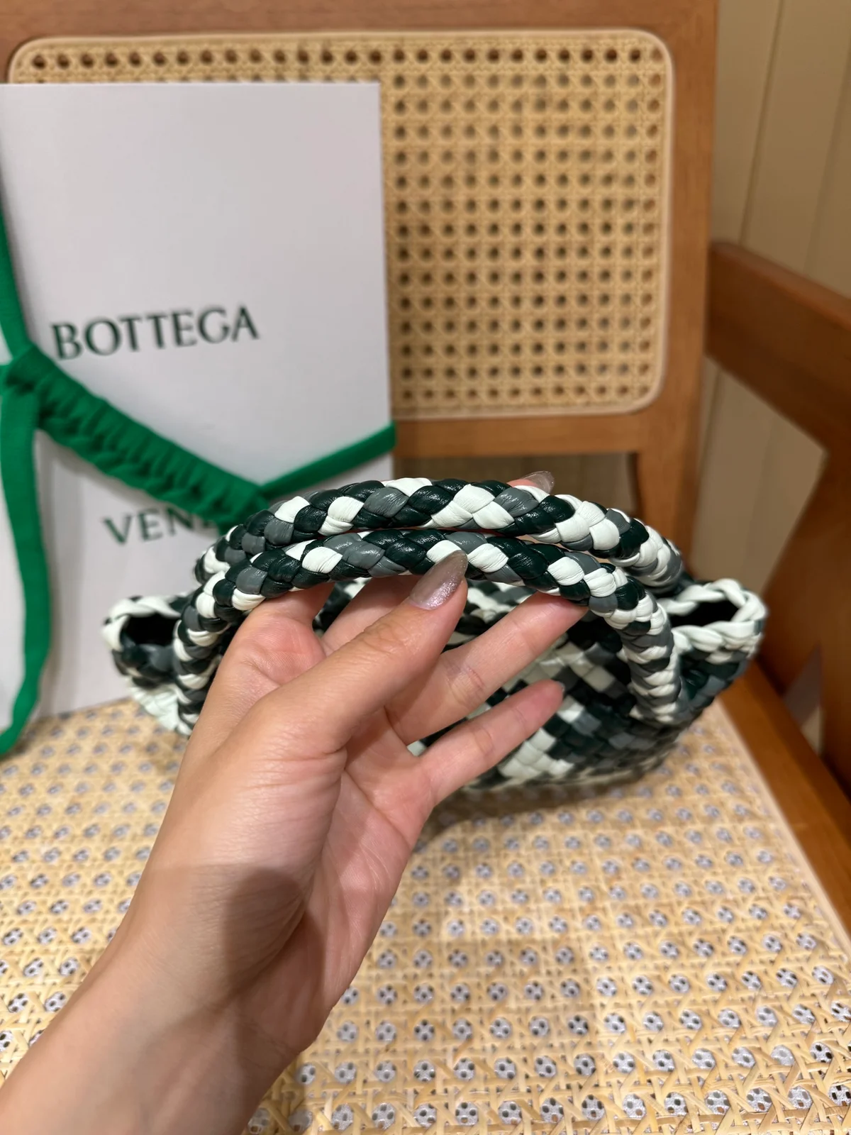 迷你三色Intreccio編織皮革托特手袋