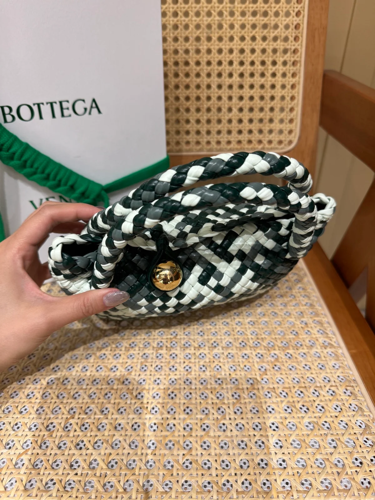 迷你三色Intreccio編織皮革托特手袋